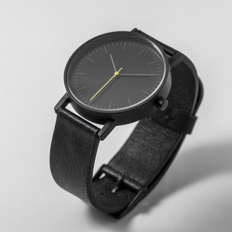 VDEAR - Montre de marque privée entièrement noire, bracelet en cuir personnalisé, mouvement à quartz japonais, fond en acier inoxydable, autres 1