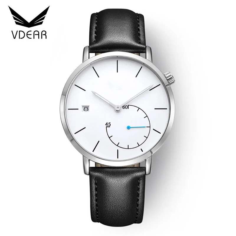 VDEAR - Desain sub-dial unik, jam tangan kuarsa Miyota Jepang untuk pria, jam tangan dengan dial kustom dan tali kulit asli, dan lainnya. 1