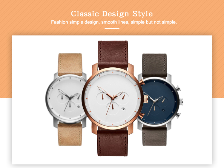 VDEAR - Fashion Simple Design Luxury Leather Chronograph Male Wrist Watches Chronograph Watch 12