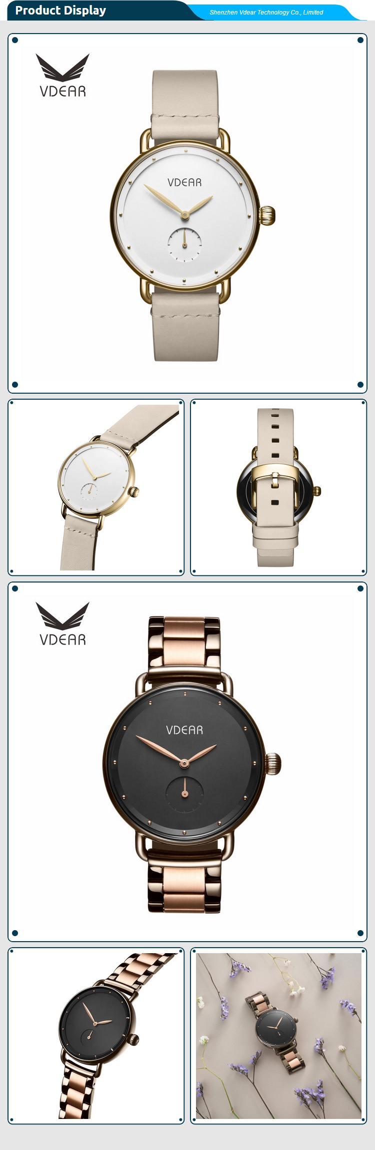 VDEAR - Orologi da donna, da donna, con movimento al quarzo, in acciaio inossidabile, placcati in oro, personalizzati, in pelle e altri 14