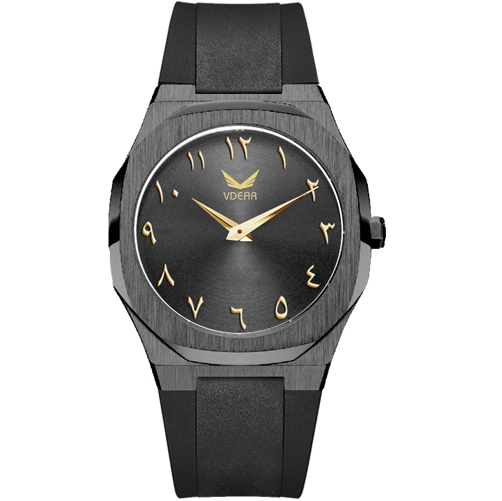 VDEAR - Tali Silikon Hitam, Jam Tangan Minimalis Emas, Jam Tangan Pria dengan Angka Arab, Logo Angka Arab, dan Lainnya 1