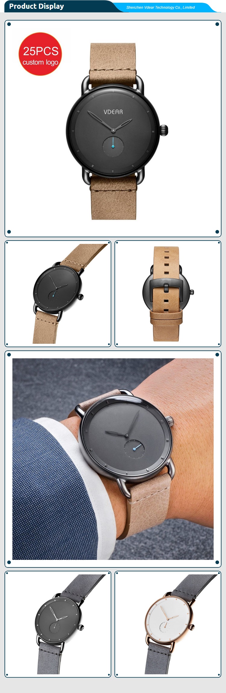 VDEAR - ساعة رجالية أنيقة بتصميم عصري، مصنوعة من الفولاذ المقاوم للصدأ 316L، مع علبة من الفولاذ المقاوم للصدأ، وتصنيع حسب الطلب (OEM)، وغيرها من الساعات الفاخرة. 12