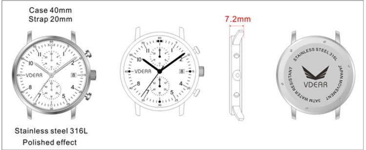 VDEAR - Retro Style Dome Glass Stainless Steel Japanese Quartz Movement Men Watch others 12