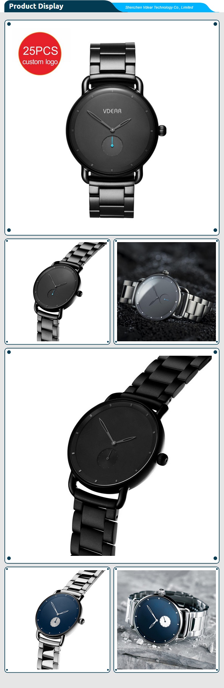 VDEAR – Luxus-Armbanduhr für Herren, Edelstahl, Kettenhemd, Gunmetal-Schwarz, japanisches Miyota 1L45 Uhrwerk, Sonderangebot 2019 12