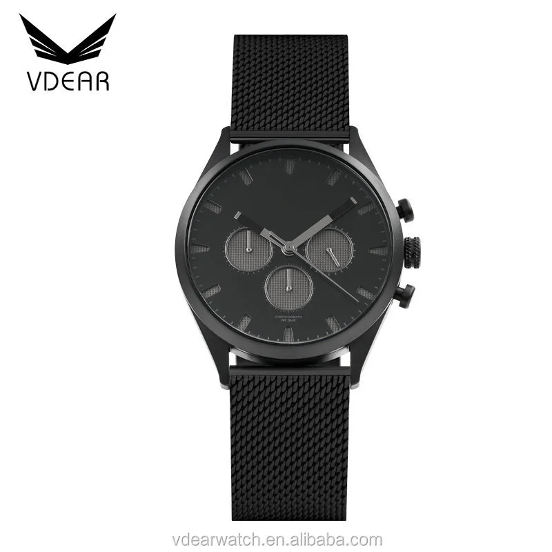 VDEAR - Orologio classico da uomo più venduto, orologio personalizzato con logo del mio marchio, cinturino in maglia nera e altri 1