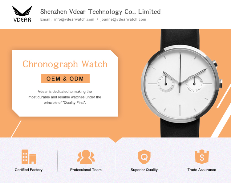 VDEAR - Rond modieus horloge zonder bandaanzet voor heren, chronograaf, roestvrij staal, overige 8