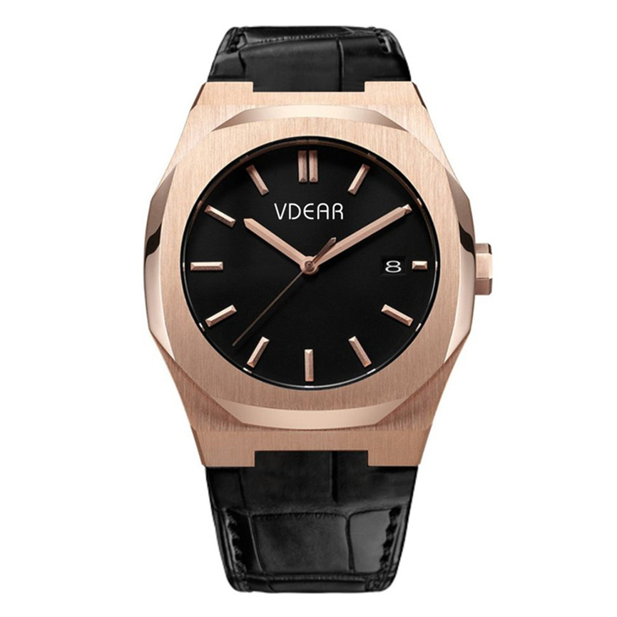 VDEAR - New Design Luminous Stainless Steel Quartz Movement Custom Logo Gold Mens Luxury Men Wrist Custom Watch Stainless others 1