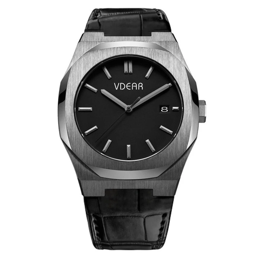 VDEAR - Custom Made Waterproof OEM Stainless Steel Case Man Leather Own Logo Watch Quartz Private Label others 1
