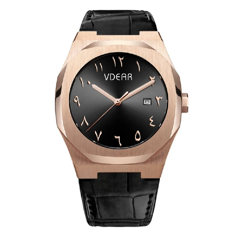 VDEAR - طقم ساعات نسائية مكون من 5 قطع، علبة سوداء، غطاء خلفي من الفولاذ المقاوم للصدأ، ساعات يد كوارتز نسائية، ساعات يد أخرى. 1