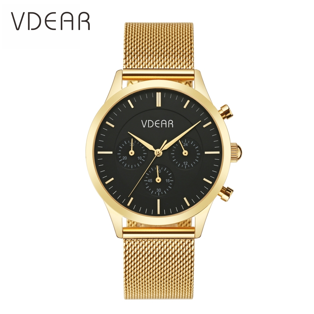 VDEAR - Produttori di orologi di Shenzhen, orologio da polso da uomo in acciaio inossidabile di lusso, cronografo, movimento al quarzo giapponese impermeabile 3 atm 1