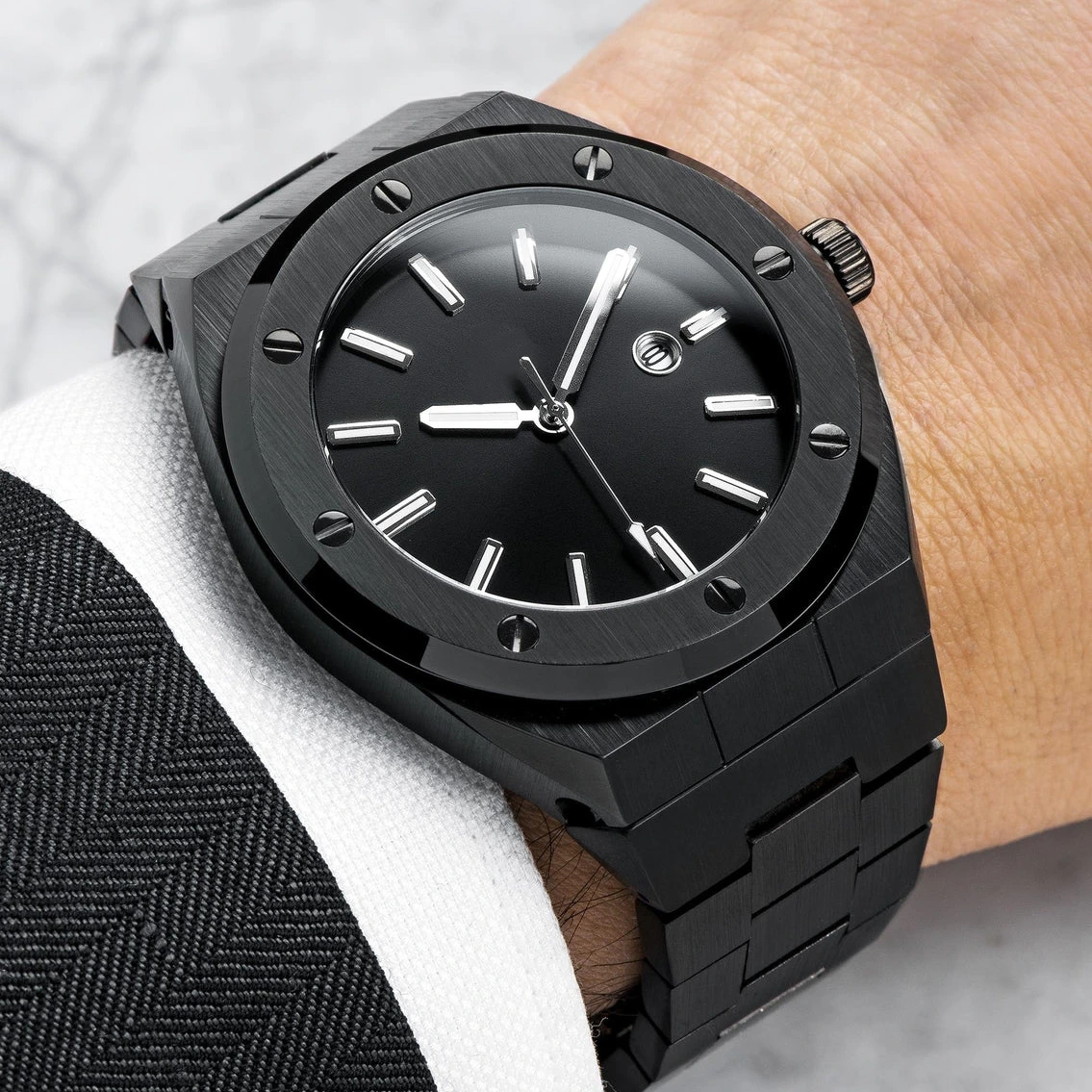 VDEAR - ساعة كوارتز رجالية فاخرة بتصميم عصري، لون أسود بالكامل، مقاومة للماء حتى 3 ضغط جوي، بمينا أسود لامع، إصدار جديد لعام 2021 1