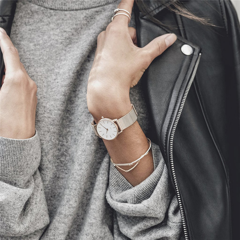 VDEAR - Oranjekleurige, echt lederen band, prachtig dameshorloge, merk dameshorloge, roségoud, dames quartzhorloge 20