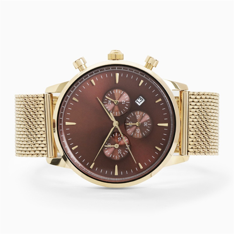 VDEAR - Newest Custom Grey sunray CD grain dial japanese movement stainless steel back quartz watch case 316l Chronograph Watch 16