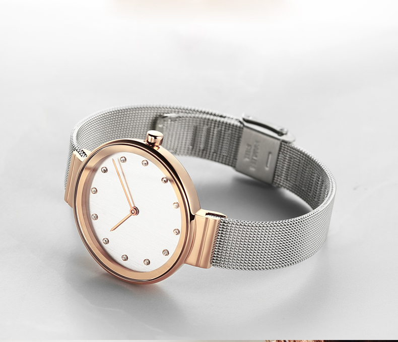 VDEAR - Montre à quartz pour femme, marque de luxe, avec logo personnalisé, cadran en nacre et diamants, bracelet en cuir. 18
