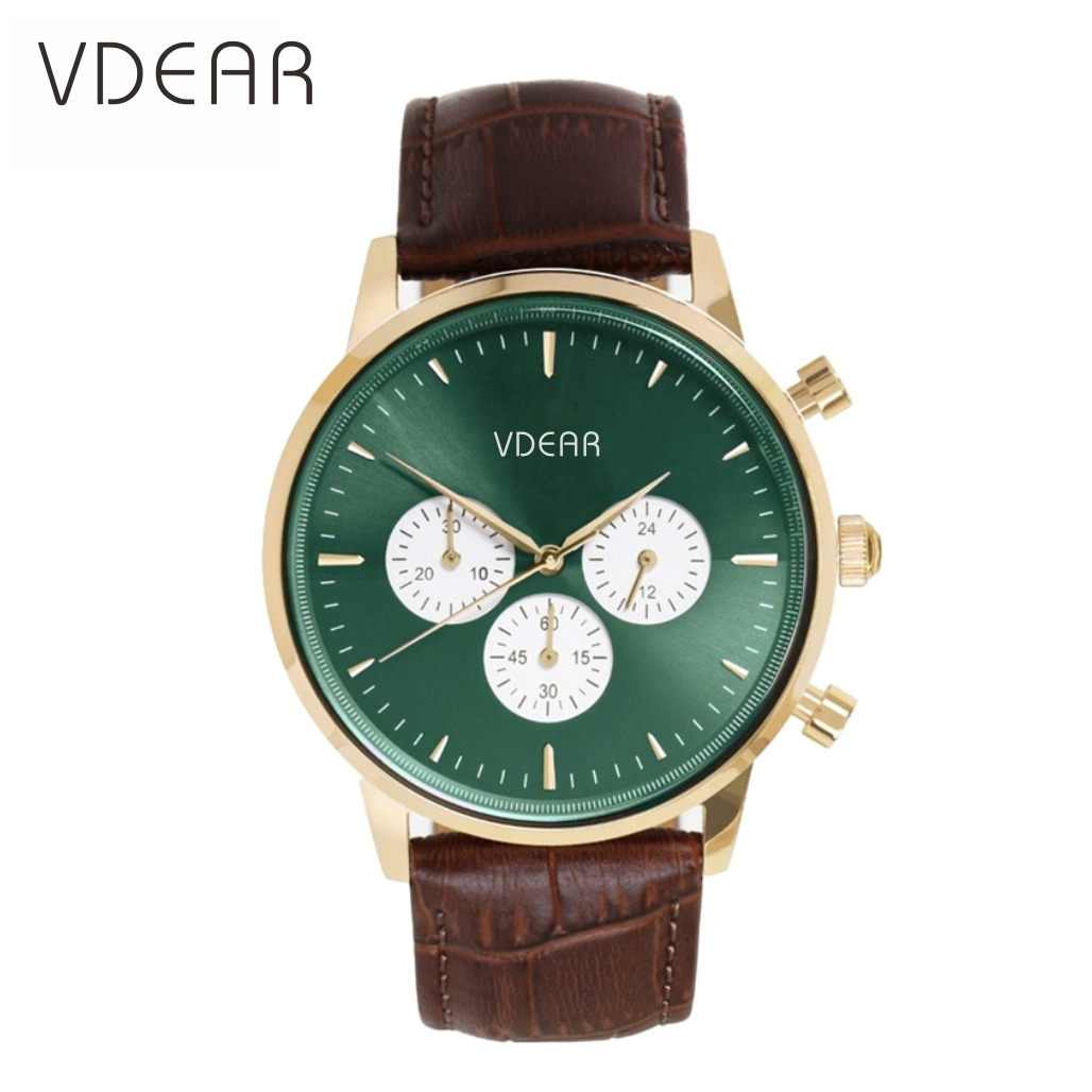 VDEAR - Butterfly buckle genuine leather oem own brand chronograph men watches wristwatches quartz Chronograph Watch 1