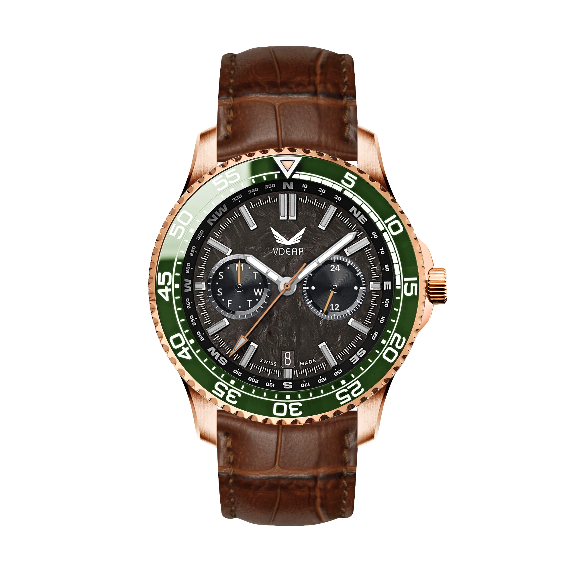 VDEAR - Brand Name 5 Atm Water Resistant Diamond Watches Men Luxury Men Watches High Quality Luxury Leather Chronograph Watch 1