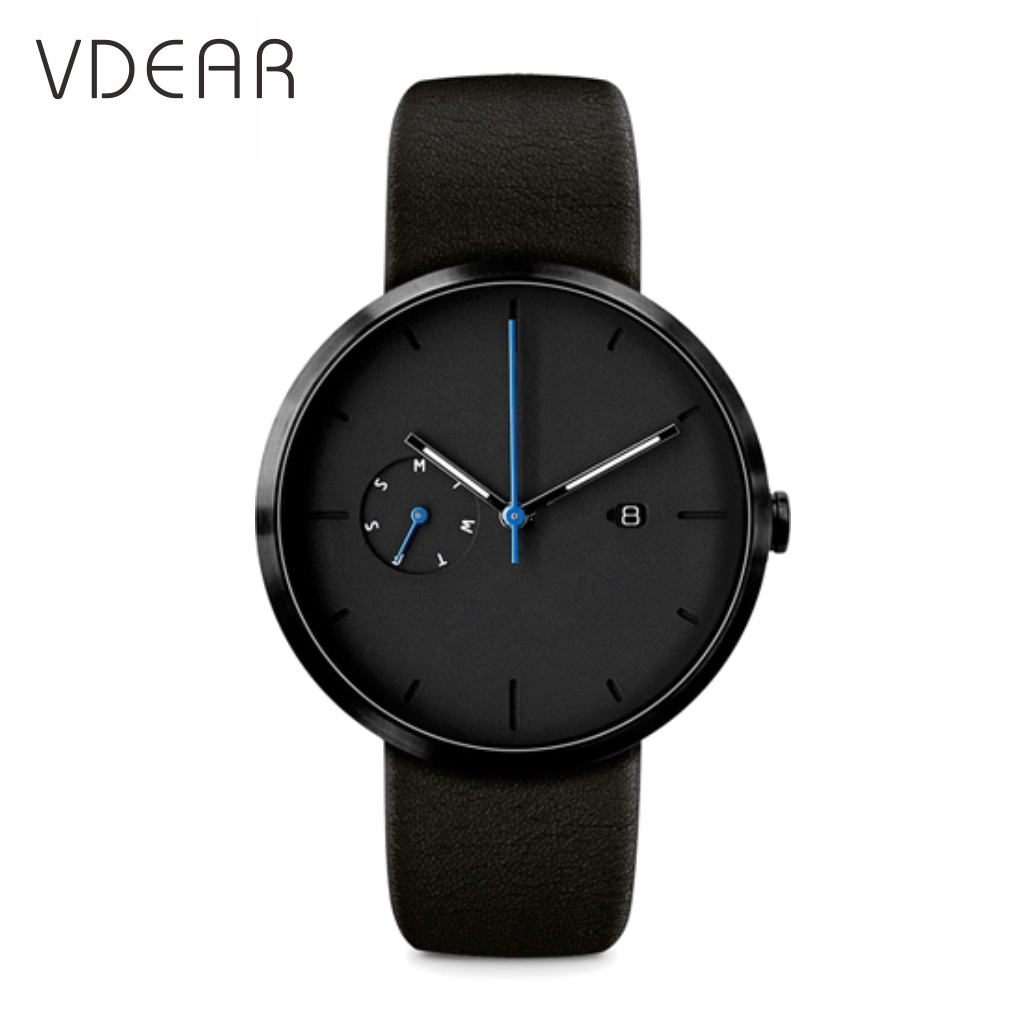 VDEAR - OEM luxury leather chronograph watches men wrist japan movt quartz watch stainless steel back water resistant Chronograph Watch 1