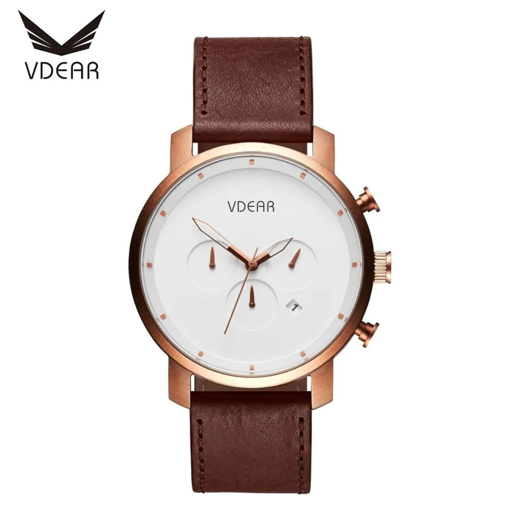 VDEAR - Fashion Simple Design Luxury Leather Chronograph Male Wrist Watches Chronograph Watch 1