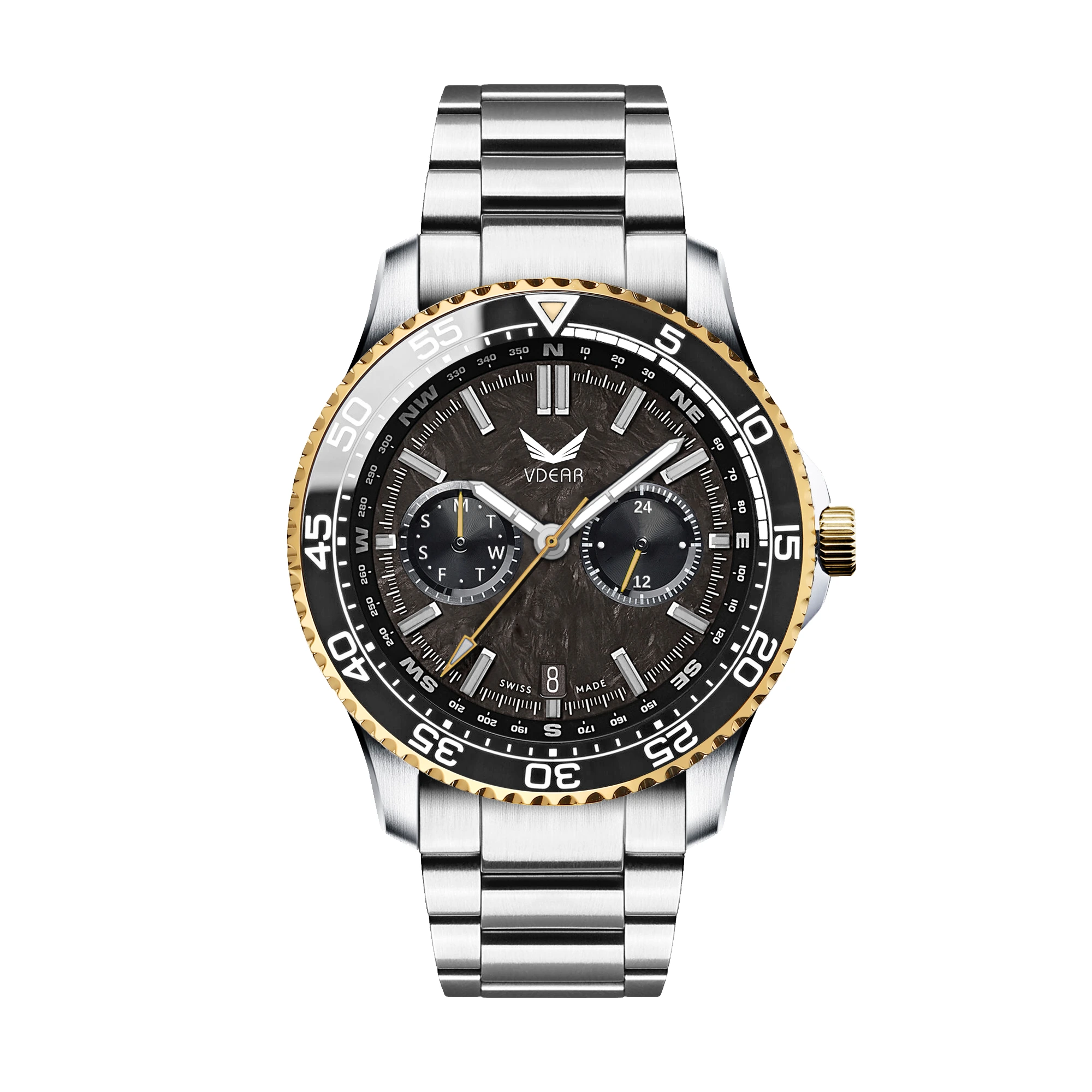 VDEAR - Relógio Clássico Masculino de Luxo 2021 em Aço Inoxidável, Minimalista, Resistente à Água 5 ATM, Cronógrafo 1