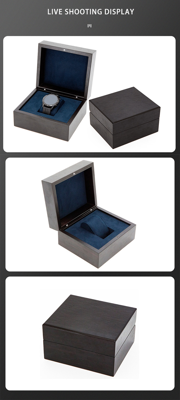 VDEAR - Scatola per orologio in legno di lusso in velluto nero marrone OEM con logo personalizzato, scatola per orologio in legno per orologio 11