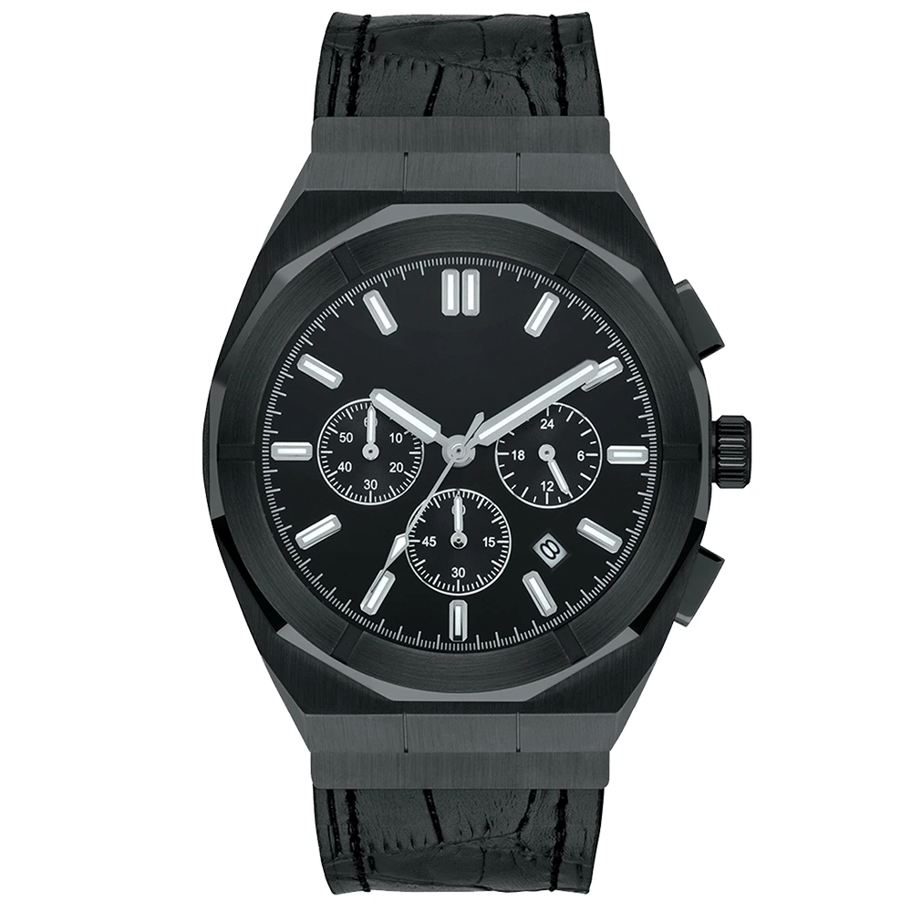 VDEAR - Custom Logo Black Leather Strap Private Label Luxury Chronograph Watch Men Watches Luxury 2020 New Arrival 1