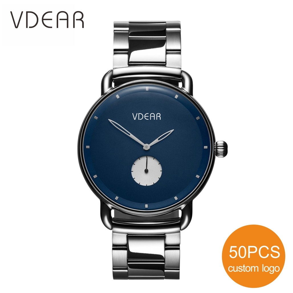 VDEAR - Brand your own minimalistic wrist watches silver chain wristwatch watch for men Stainless Steel Style 1