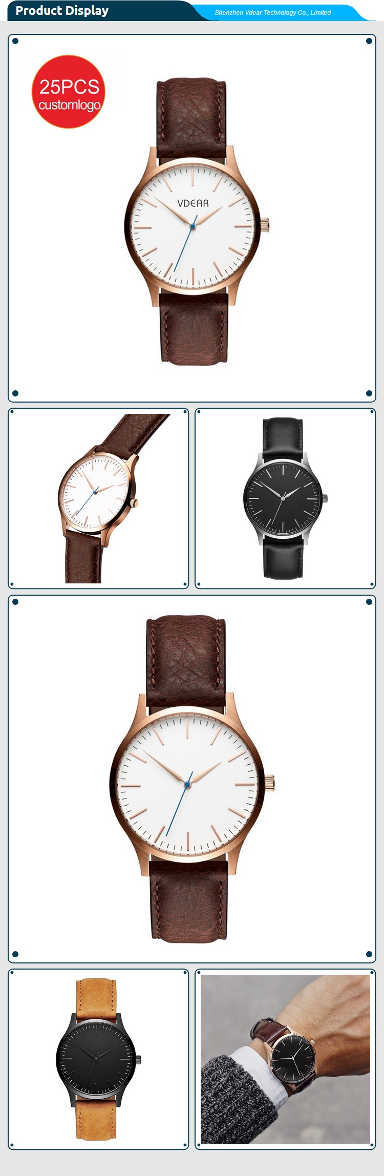 VDEAR - Lyxiga klassiska klockor utan märkesvaror, snygga herrarmbandsur, märkesklockor i Shenzhen, tillverkare av rostfritt stål 14