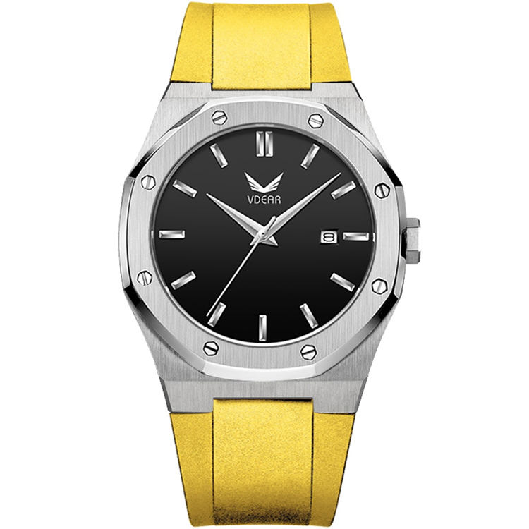 VDEAR - Montre homme étanche 5 ATM, logo personnalisable, bracelet en silicone, style acier inoxydable 1