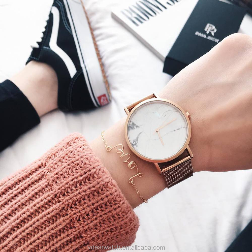 VDEAR - 36mm waterproof rose gold watches black marble watch with leather strap Fancy Watch 21