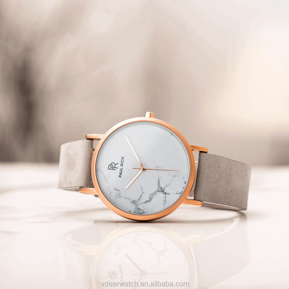 VDEAR - 36mm waterproof rose gold watches black marble watch with leather strap Fancy Watch 23