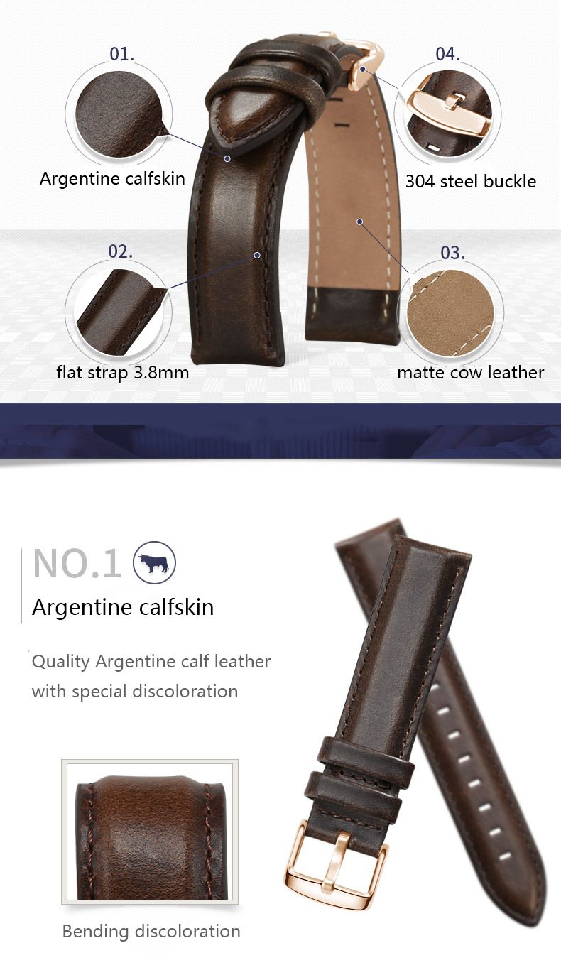 VDEAR - Quick release pins 20mm strong leather belts custom made low price watch strap leather Leather Band 10