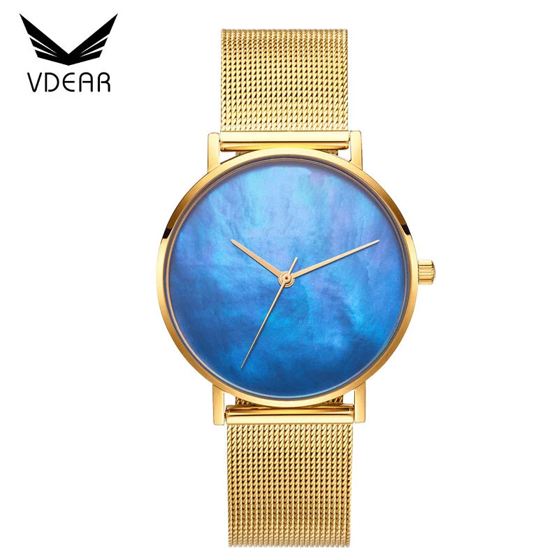 VDEAR - High quality custom logo watch marble woman mother of pearl watch blue dial Fancy Watch 1