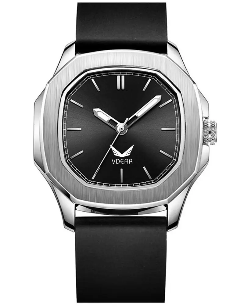 VDEAR Square Silver Case Black Silicone Strap Waterproof Luminous Watch - Custom Logo, Outdoors, Mechanical Fusion 1