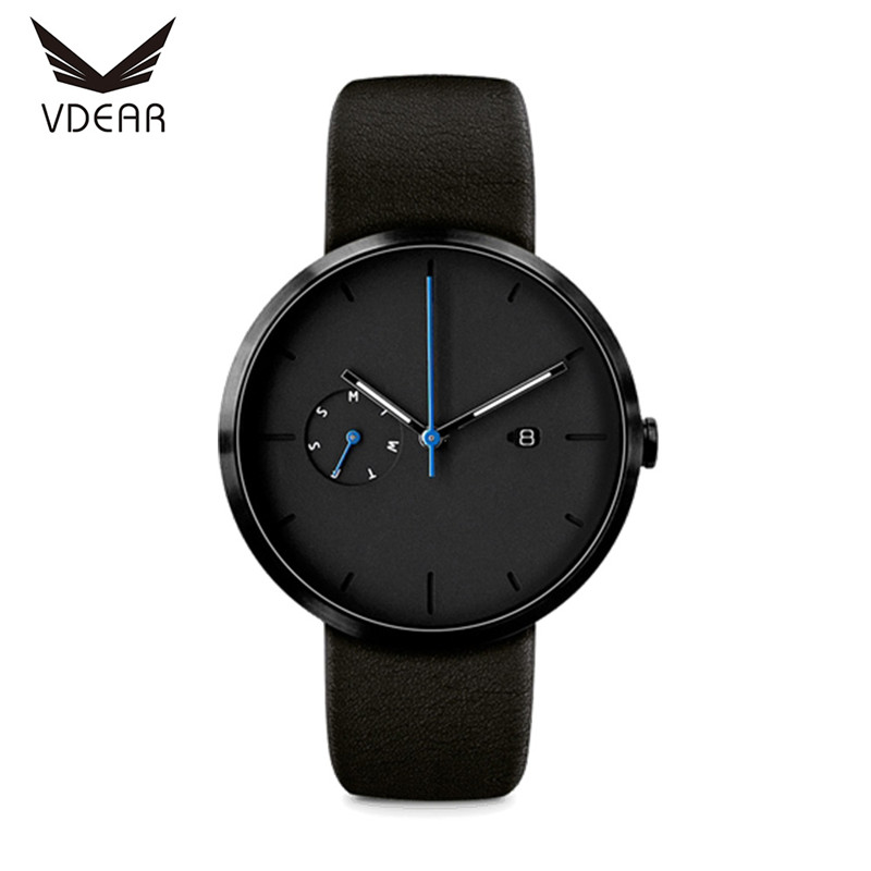 VDEAR - OEM luxury leather chronograph watches men wrist japan movt quartz watch stainless steel back water resistant Chronograph Watch 10