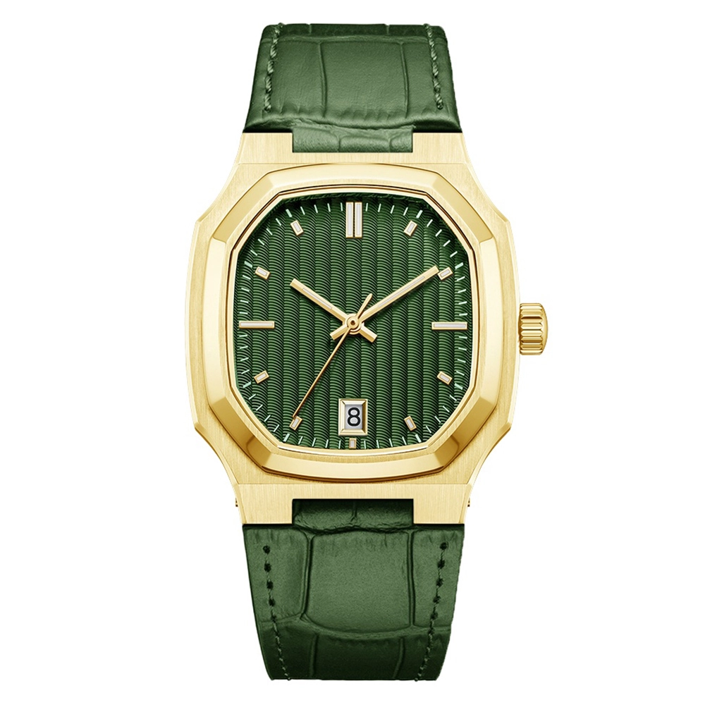 Vdear Leather Strap Gold Case 3d Wavy Dial With Date Luminous Hands Visible Mechanical Movement Men Automatic Watch 1