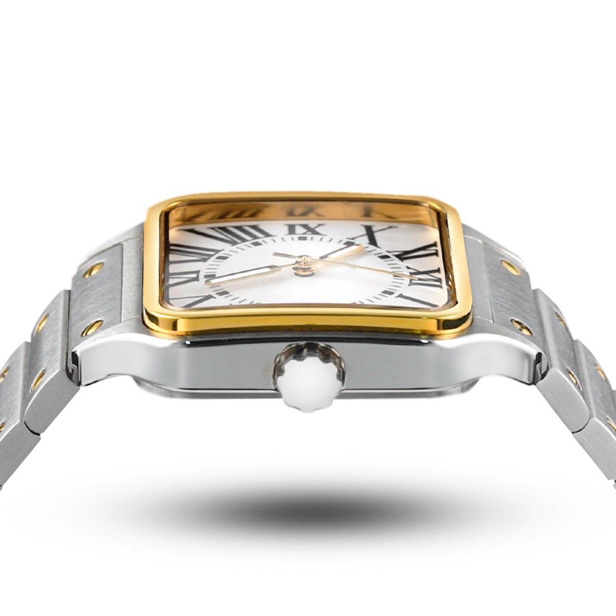 Vdear Newest Square Case Roman Numeral With Luminous Pointers Stainless Steel Strap Sunray Dial Quartz Men Watch 12