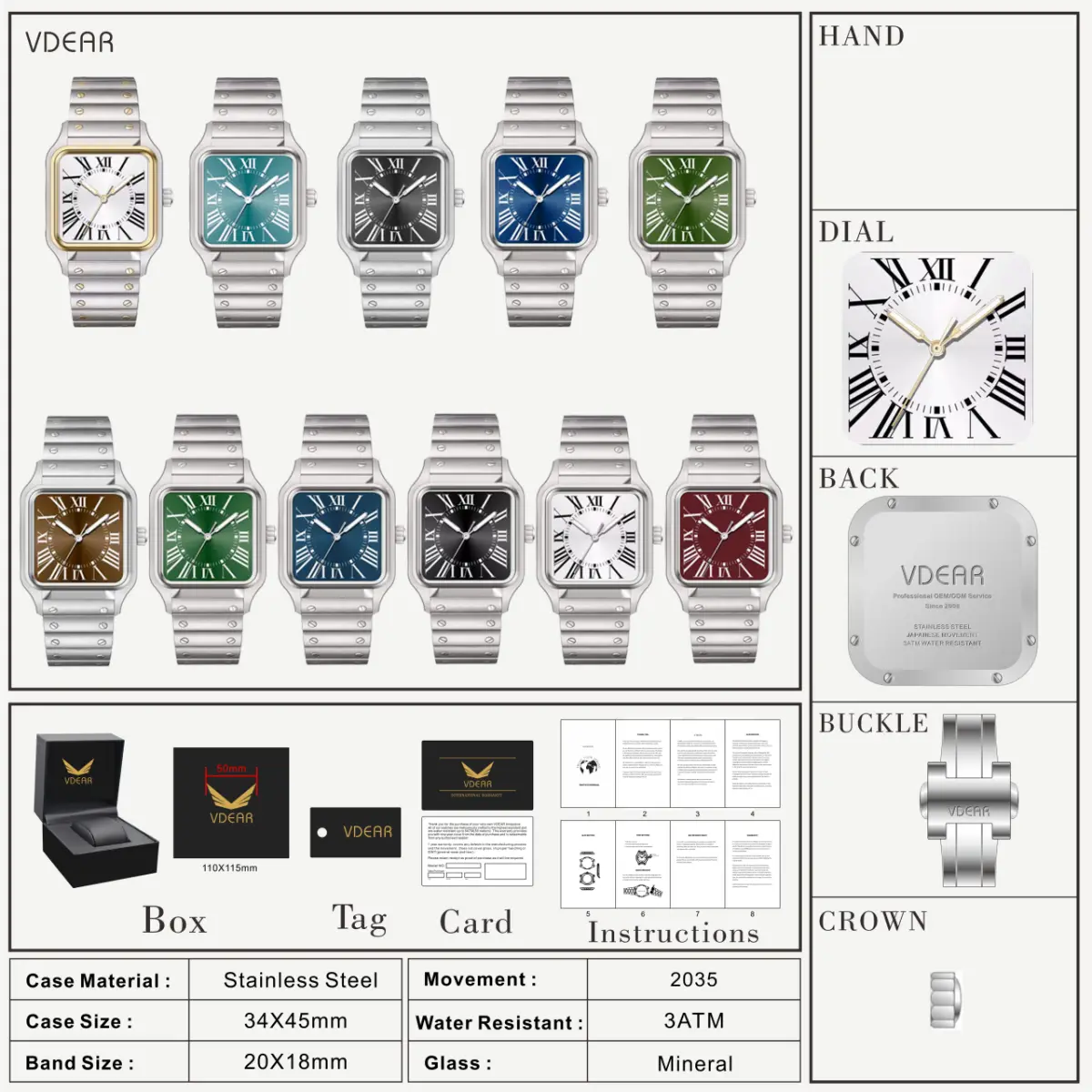 VDEAR Men's Quartz Roman Numeral Watch 6