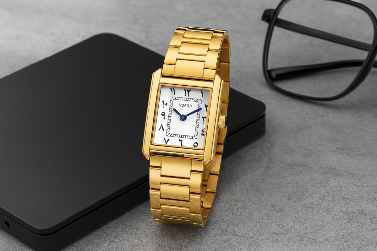 Vdear Rectangle Sunray Dial With Arabic Letter Unisex Watch Ultra Thin Quartz Wristwatch 15