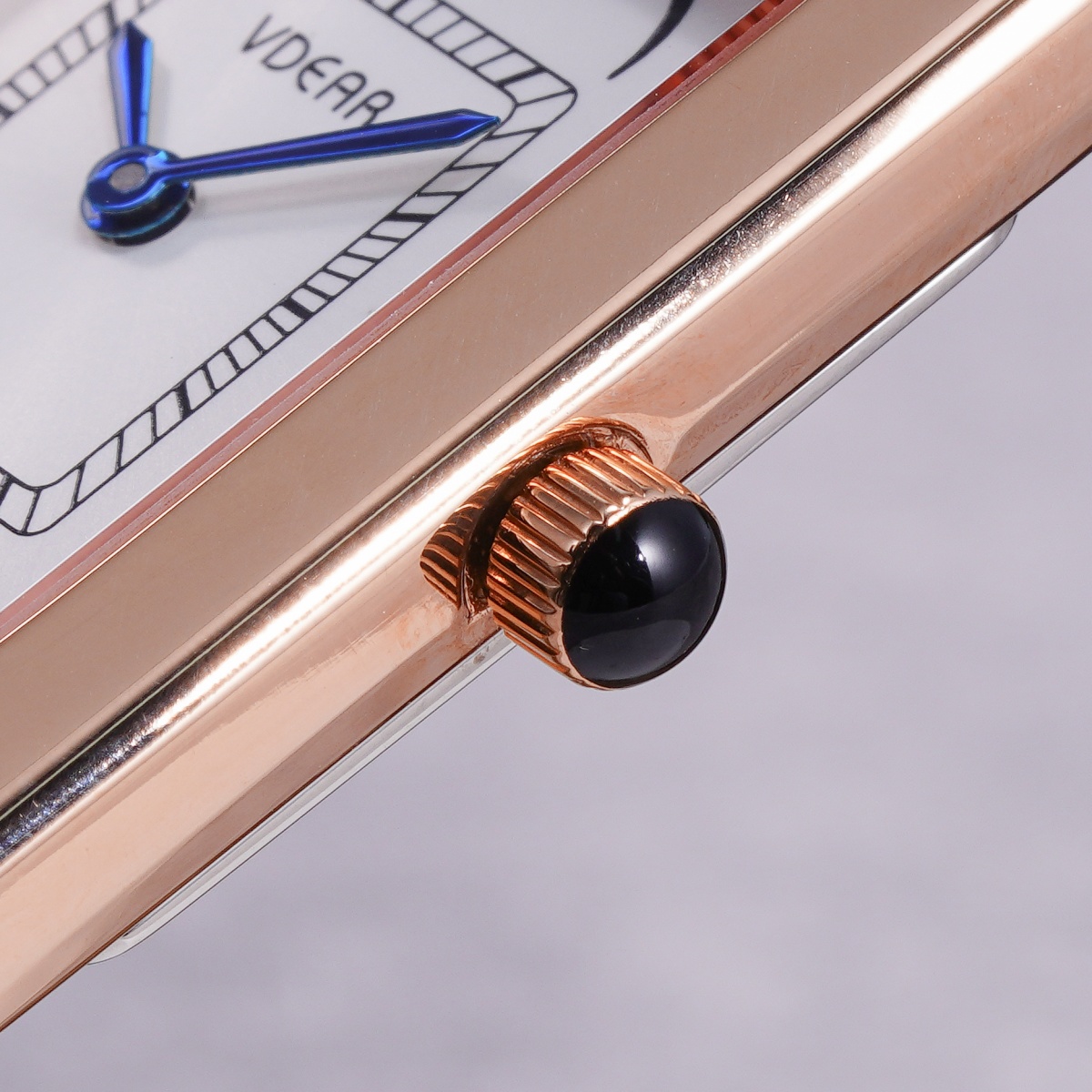 Vdear Leather Strap Arabic Numeral Sunray Dial Quartz Watch 7mm Thickness Square Case Unisex Wristwatch 12