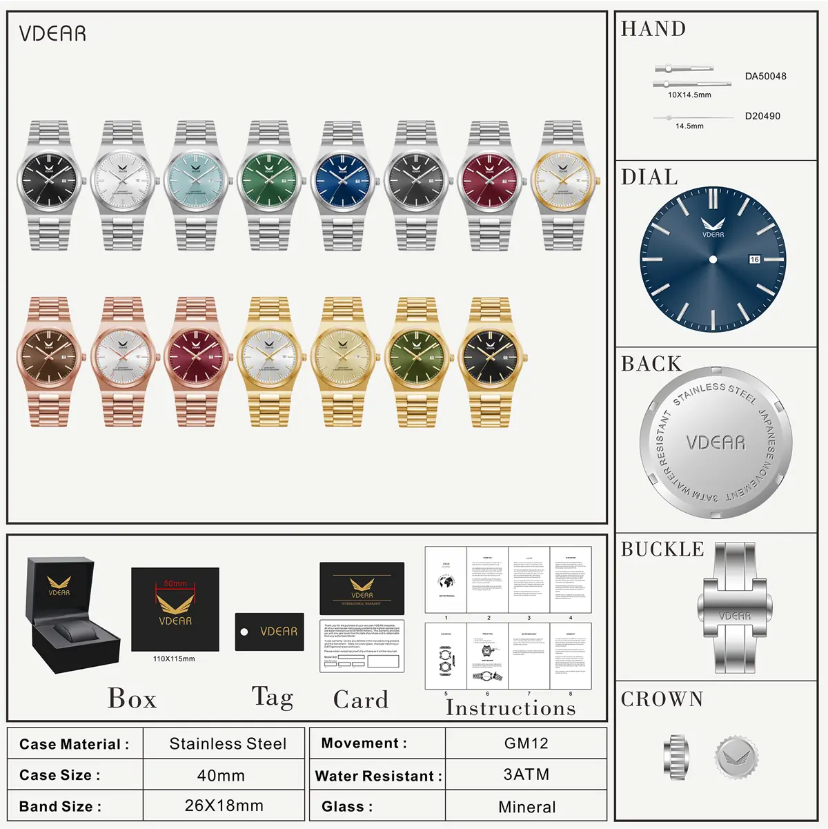 VDEAR Luxury Men's Quartz Watch - Waterproof, Date, Luminous Hands 5