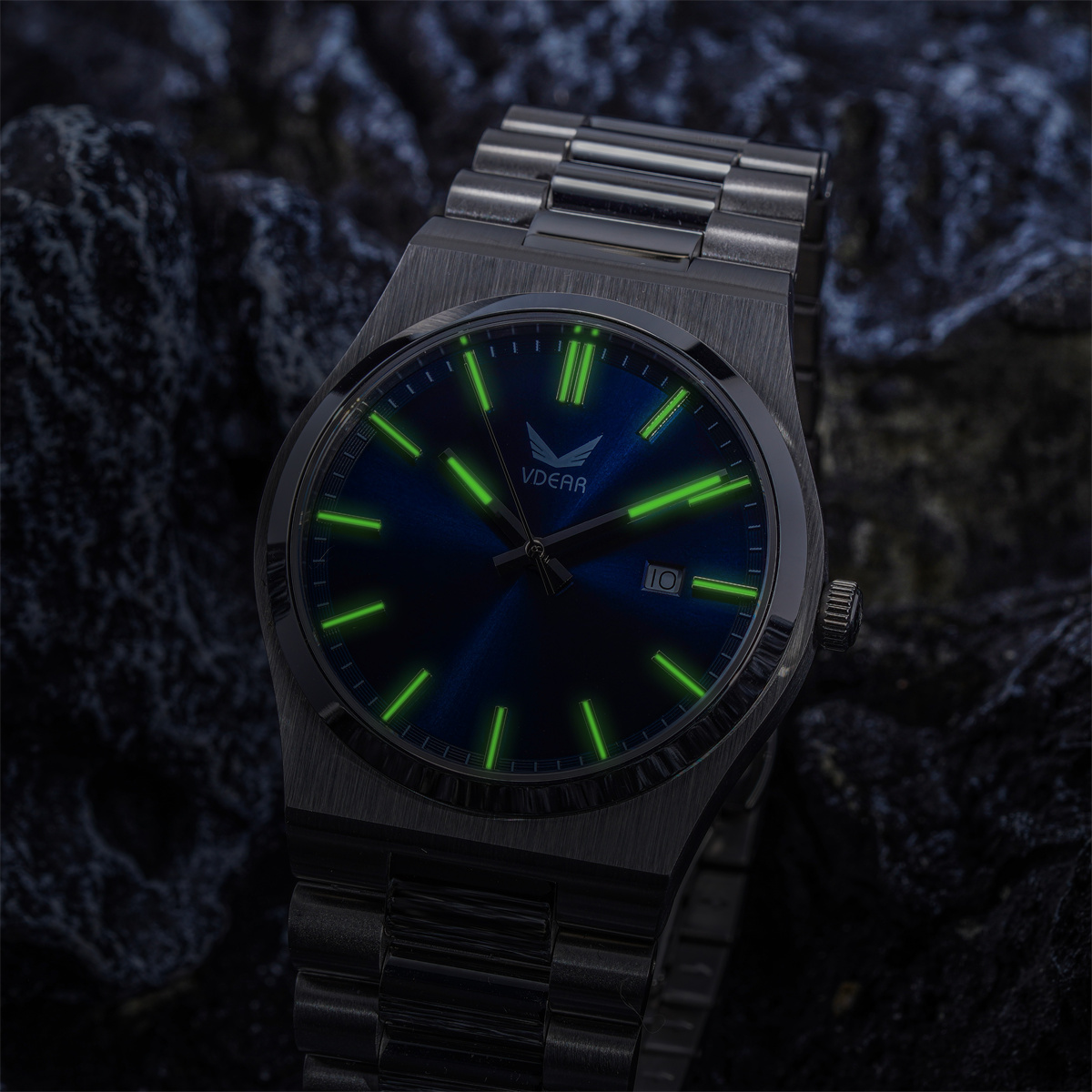 Vdear Oem Luminous Hands Men Luxury Watch Classic Style Waterproof Sunray Dial With Calendar Quartz Watch 12