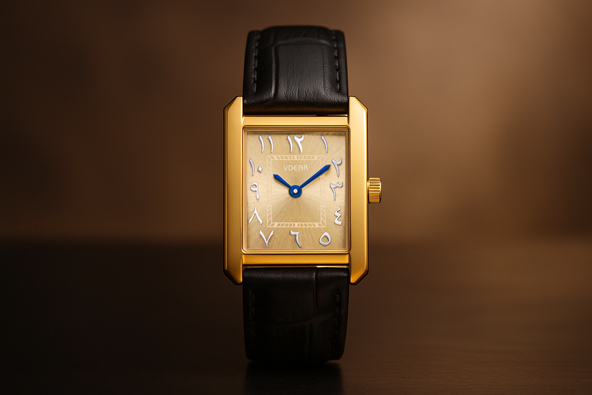 Vdear Leather Strap Arabic Numeral Sunray Dial Quartz Watch 7mm Thickness Square Case Unisex Wristwatch 16