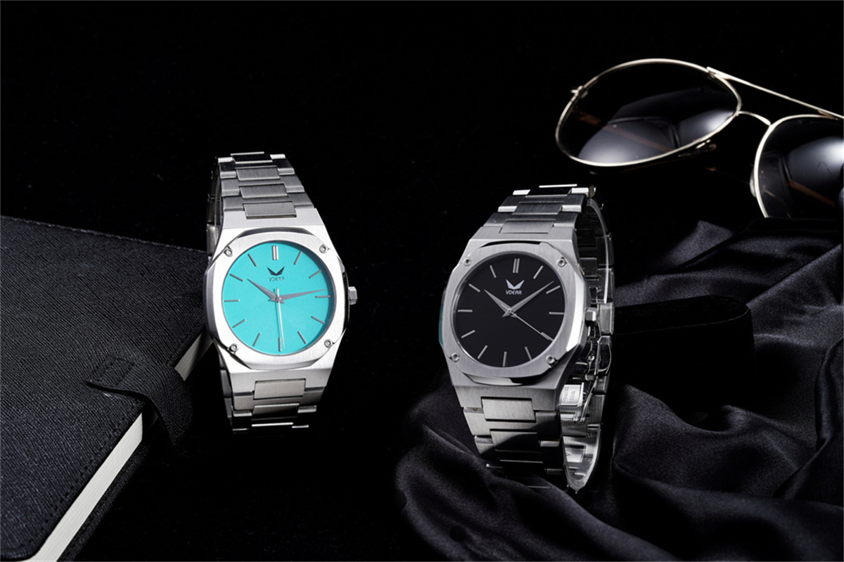 Vdear Ultra Thin 7mm Gold Octagon Case Male Wristwatch Leather Strap Minimalist Matte Green Dial Men Quartz Watch 15