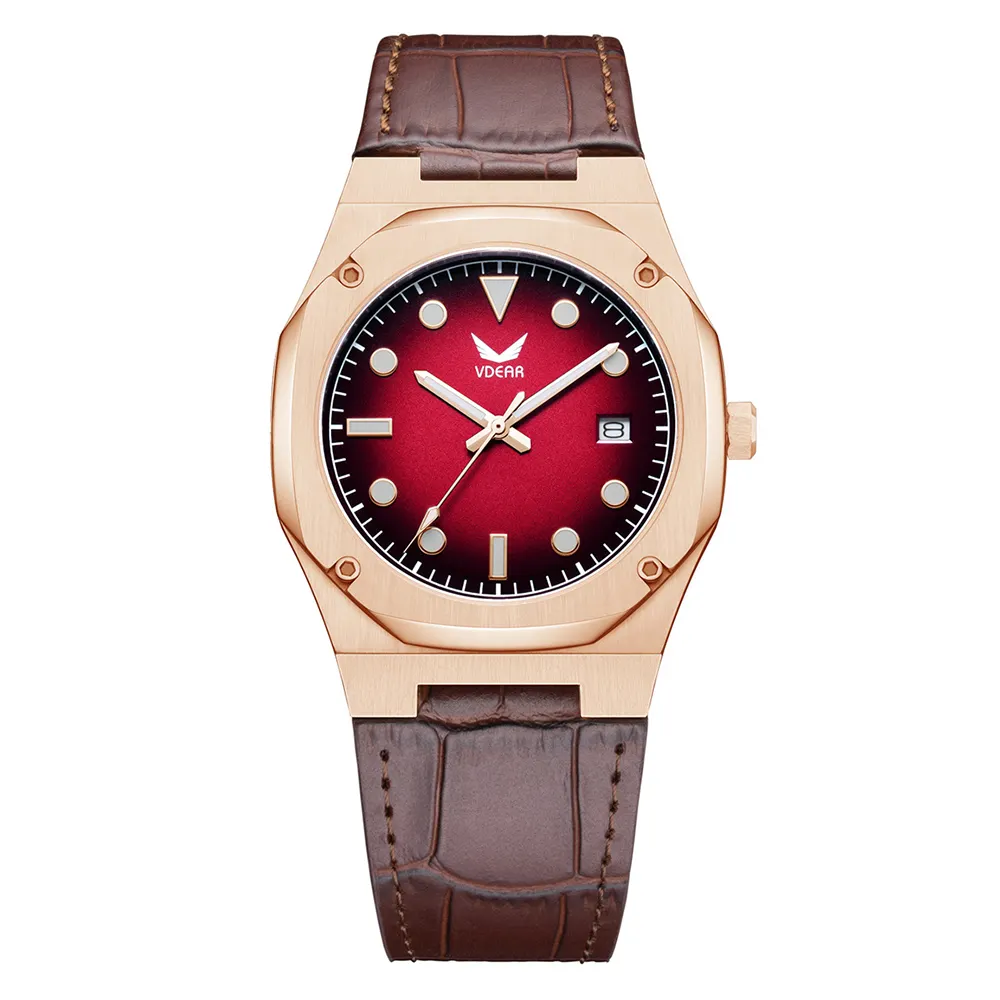 VDEAR Men Ultra Thin Luminous Leather Watch - Customizable & Waterproof 2