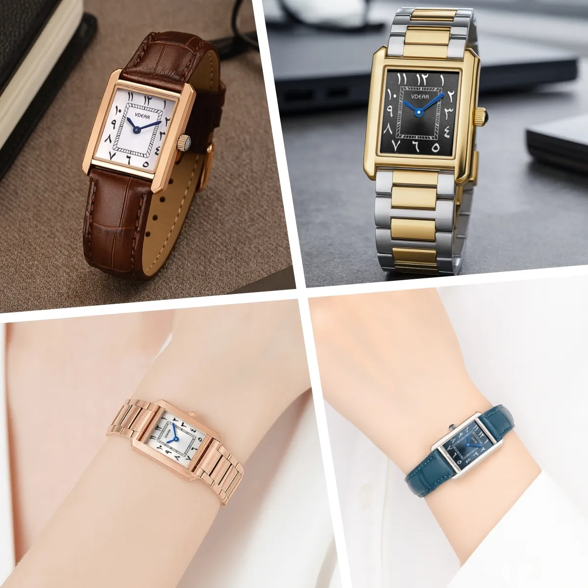 VDEAR Ultra Thin Rectangle Dial Quartz Watch Women's Silver 4