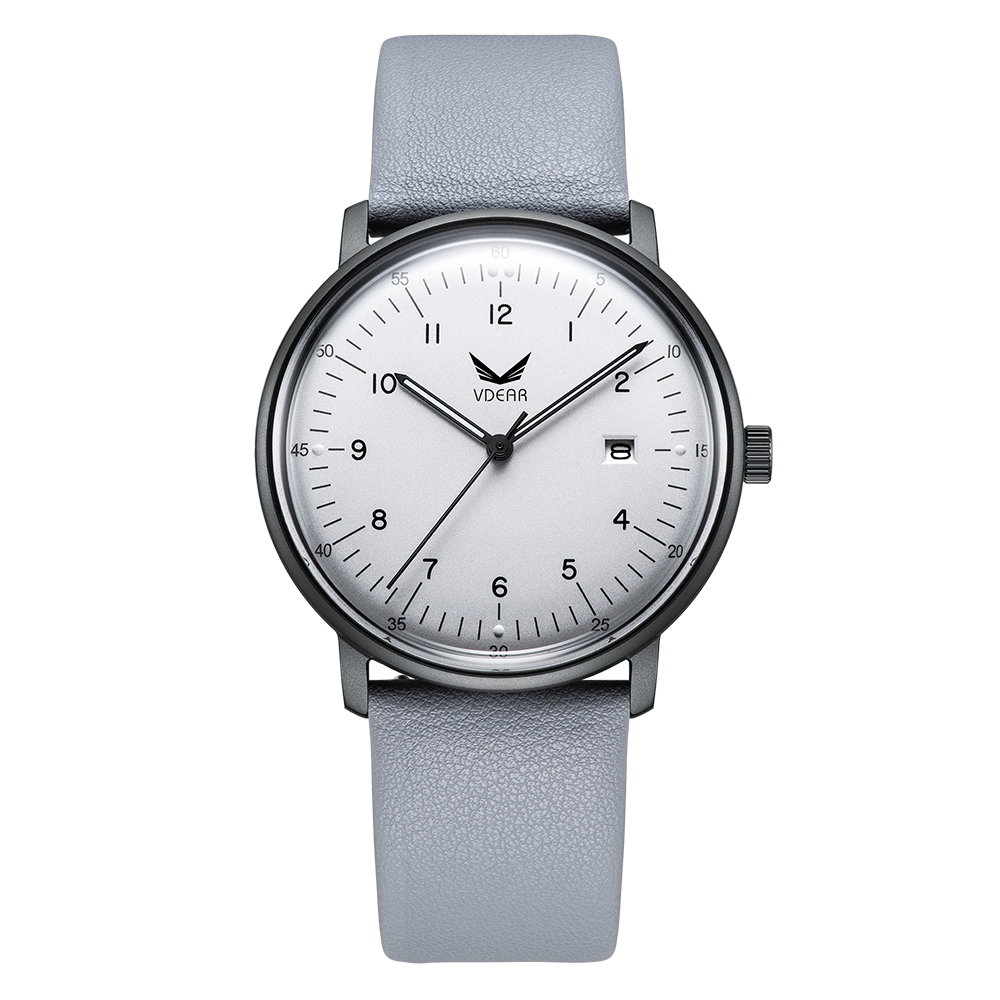 Vdear Business Sanded Dial Luminous Hands Day Quartz Wristwatch Leather Band 38mm Round Case Arabic Numbers Unisex Watch 9