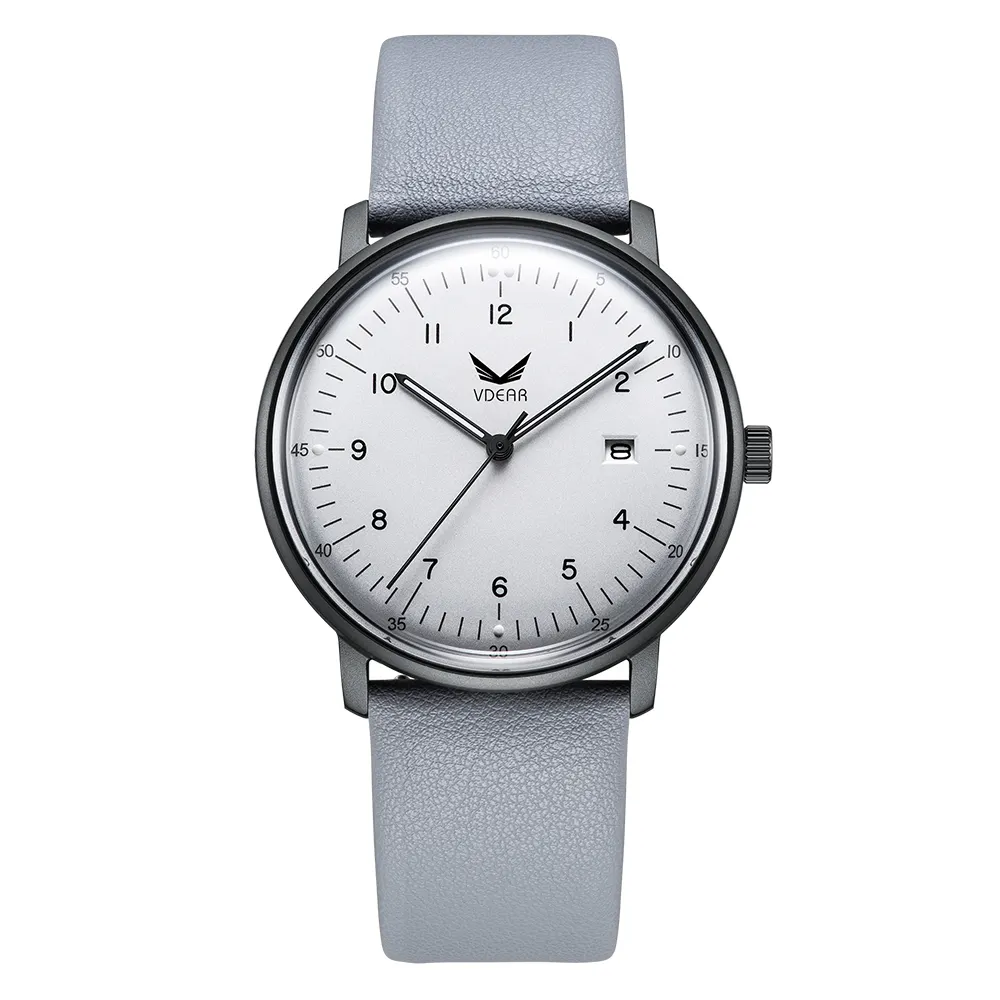 VDEAR Quartz Wristwatch with Leather Band 38mm Case & Luminous Hands 2