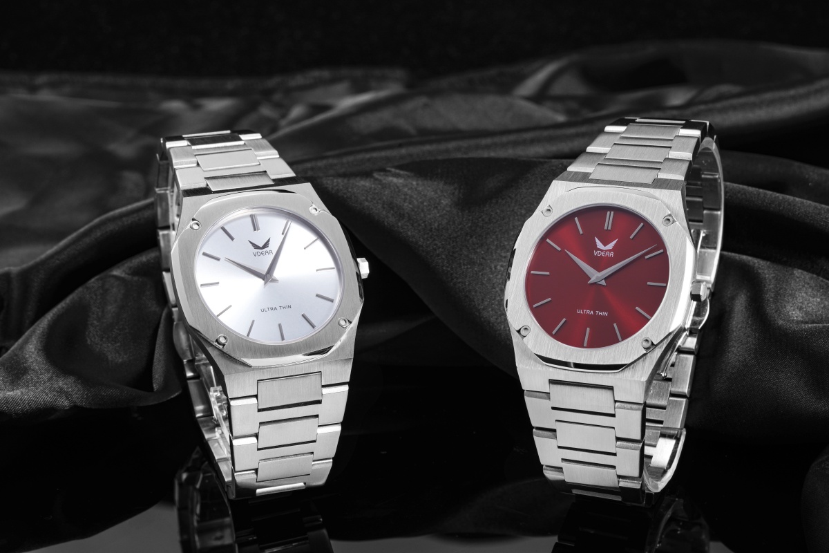 Vdear Leather Strap Ultra Thin 7mm Gold Octagon Case Sunray Dial Quartz Watch 15