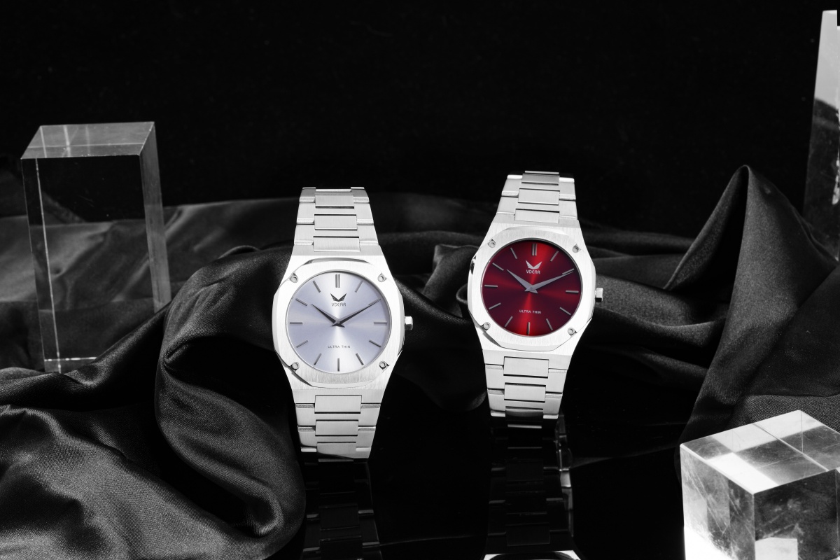 Vdear Leather Strap Ultra Thin 7mm Gold Octagon Case Sunray Dial Quartz Watch 16