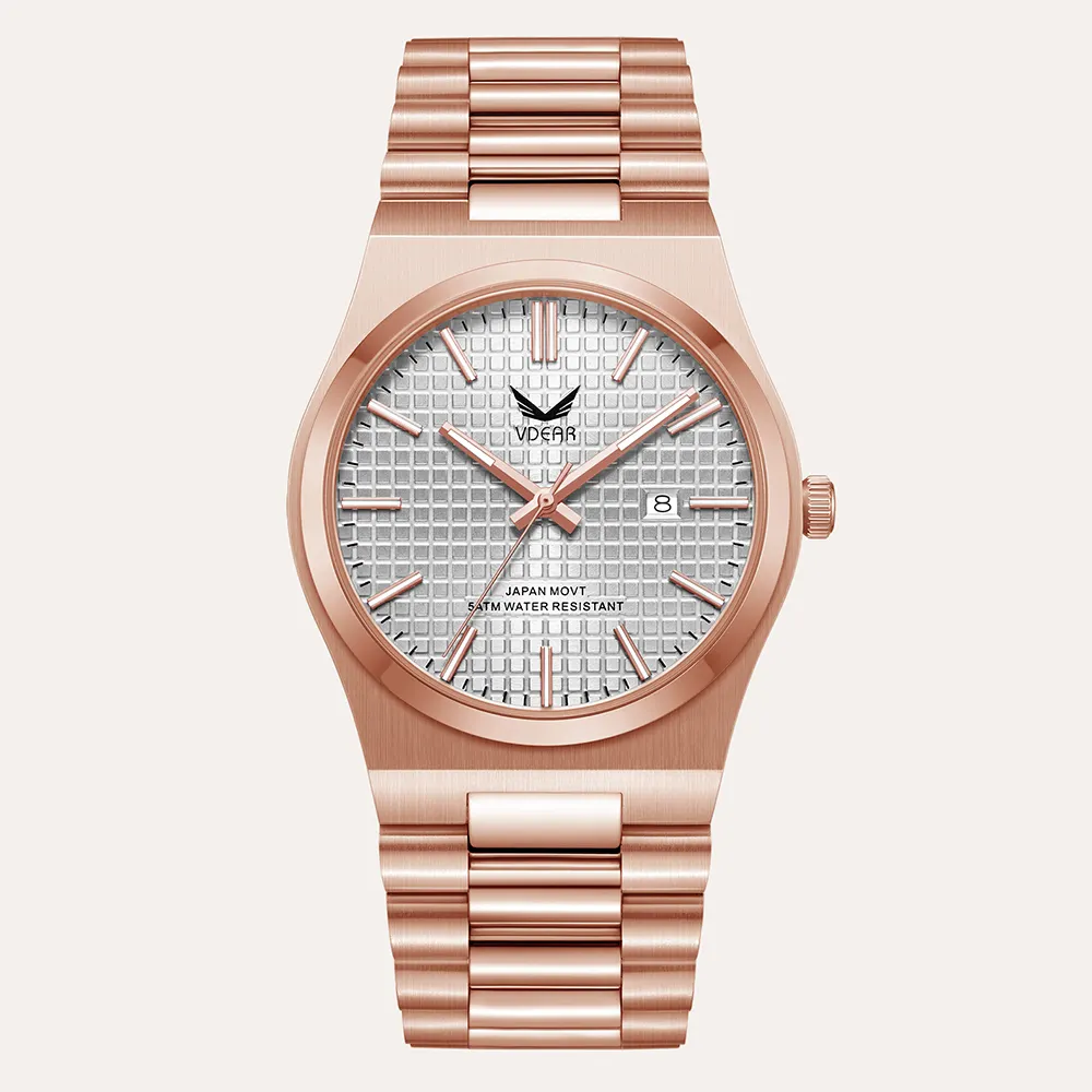 VDEAR Rose Gold Men's Quartz Watch with Luminous Hands & Date. 2
